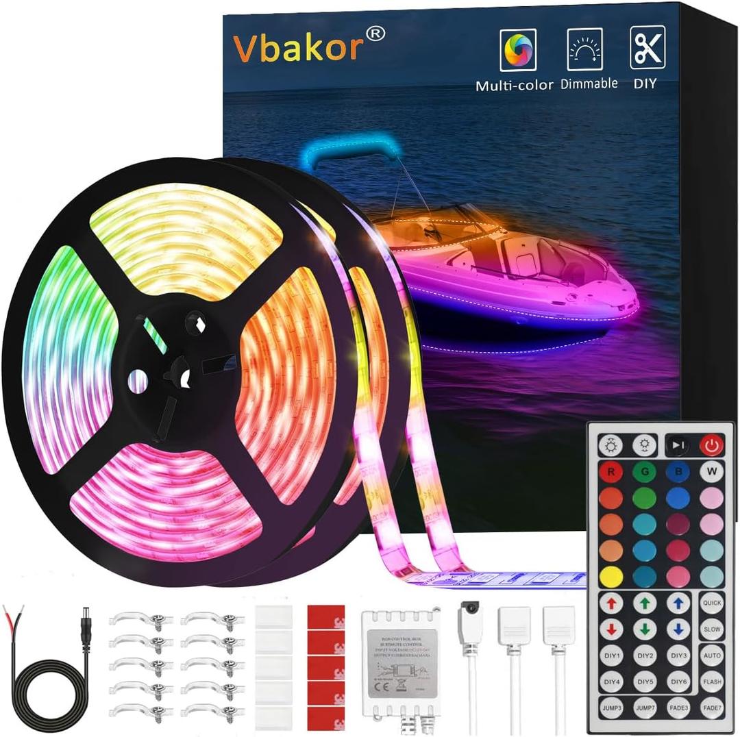 Boat Strip Lights Waterproof 32.8FT, 12v RGB Marine Pontoon Boat Lights, Boats Interior Deck Cabin Light, Night Fishing Lighting for Jon Bass, Yacht, Kayak, RV