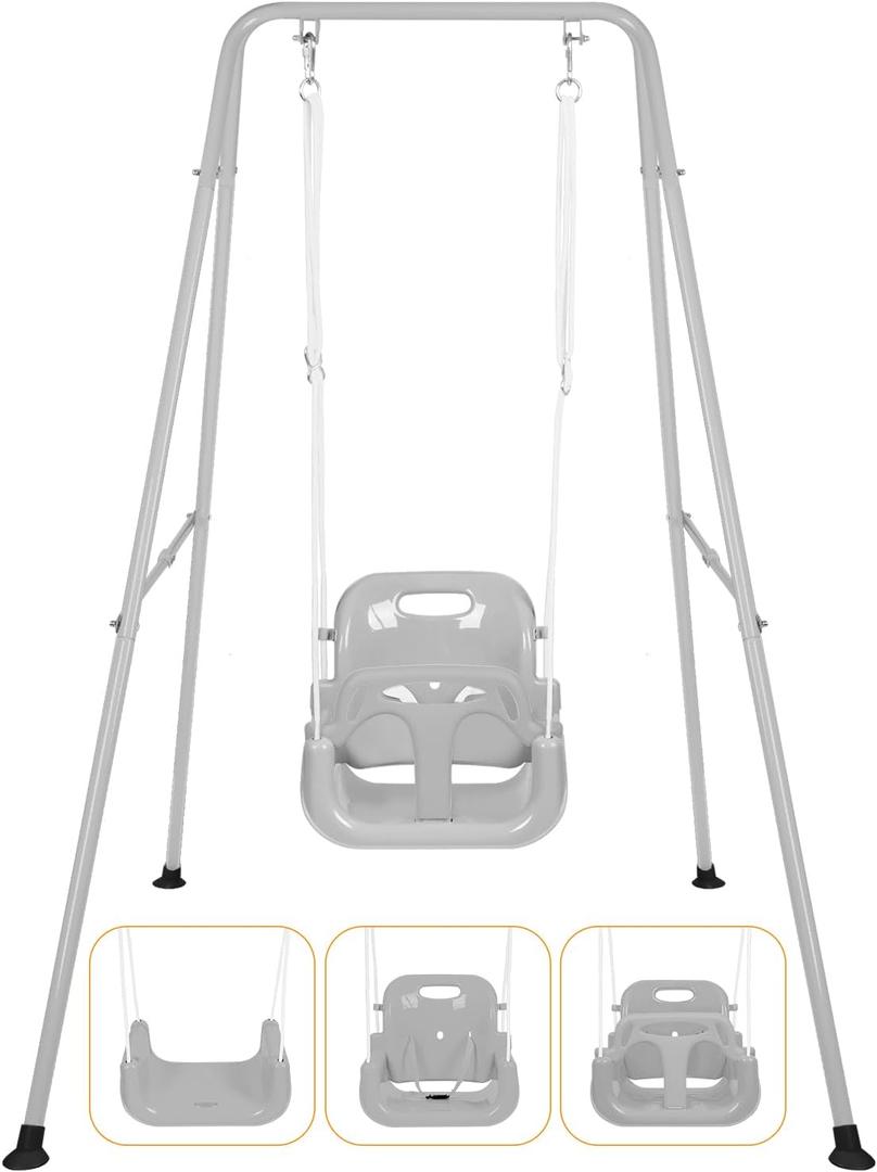 3-in-1 Toddler Swing Set, Foldable Baby Swing with Stand