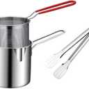 Cabilock Deep Fryer with Basket 4.7 Inch Compact Frying Pot with Perforated Strainer for French Fries Fish Shrimp Chicken Wings Kitchen Appliance (23.5X4.5X1.5CM)