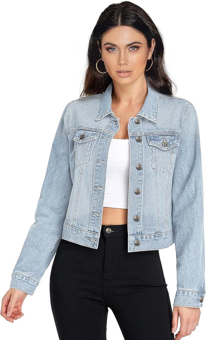 Hybrid & Company Women's Long Sleeve Denim Jackets Basic Button Down Jean Jacket with Pockets (Small, Jk22888-bleach)