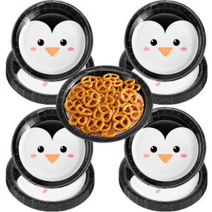 Yungyan 48 Pcs 7 Inch Winter Party Decorations Penguin Paper Plates Penguin Party Supplies Disposable Round Plates for Christmas Birthday Holiday Dinner Dessert Baby Shower