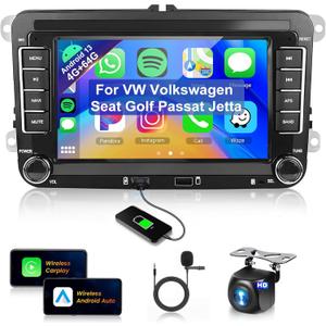 4+64G for VW Volkswagen Jetta Golf Passat Tiguan Seat Touran Skoda Wireless CarPlay Car Stereo,7 Android Auto IPS,Android Car Radio,32EQ DSP,Bluetooth5.0,GPS,FM,WiFi+Backup Camera for Jetta Radio