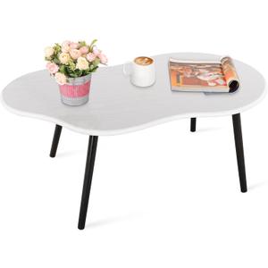 Small Coffee Table Cloud Shaped Irregular Center Table for Living Room Unique White Wood Grain Top Floor Table for Small Space Apartment, 39.5 inches x 20 inches x 16.5 inches