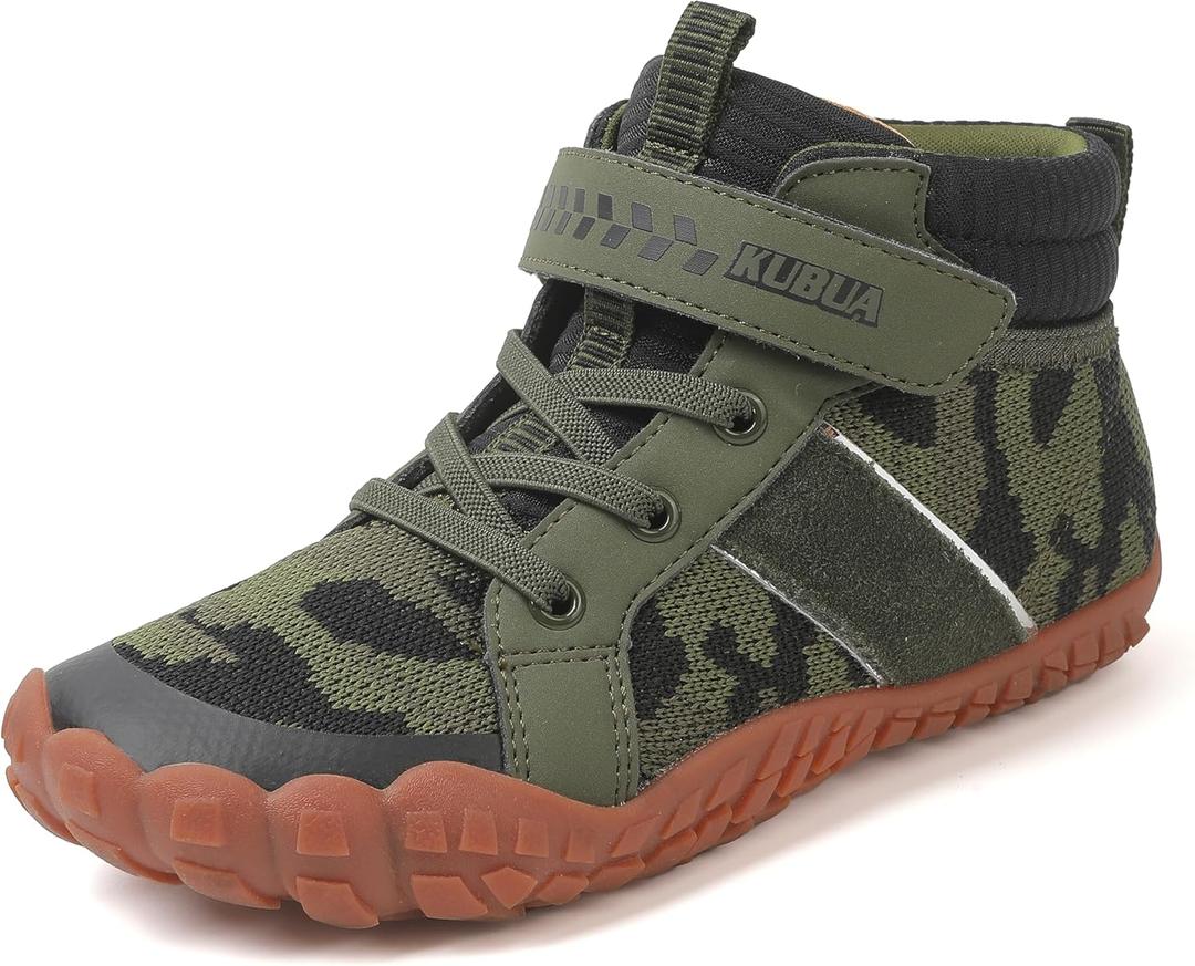 KUBUA Kids Barefoot Shoes Boys Girls Minimalist High Top Sneakers Zero Drop Splay Shoes for Sports Trekking Hiking Tennis Running Green 6 Big Kid