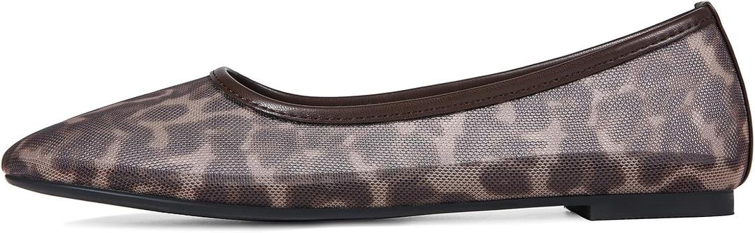 Mesh Ballet Flats Shoes for Women Round Toe Slip on Ballerina Casual Work Flats Low Heel Comfortable Soft (7.5, Leopard)