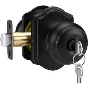 Goldenwarm Keyed-Alike Exterior Door Knob with Lock and Key, Matte Black Front Door Knob, Secure Outdoor Door knobs Entry Door 1 Pack