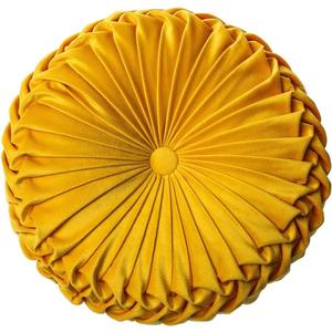 HLOVME Round Velvet Pillow for Couch Small Handmade Decorative Throw Pillow for Bed Bedroom 13.7 Yellow