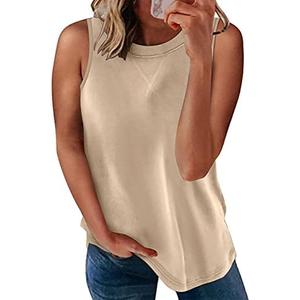 Biucly 2025 Womens Summer Crewneck Sleeveless Basic Tank Tops Casual Camisole Shirts Cute Tops Loose Fit Small