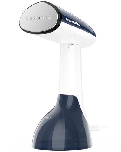 BEAUTURAL Steamer for Clothes, Portable Handheld Garment Fabric Wrinkles Remover, Aluminun Heating Plate, 35Second Fast Heatup, Large Detachable Water Tank (Only for 120V), Blue