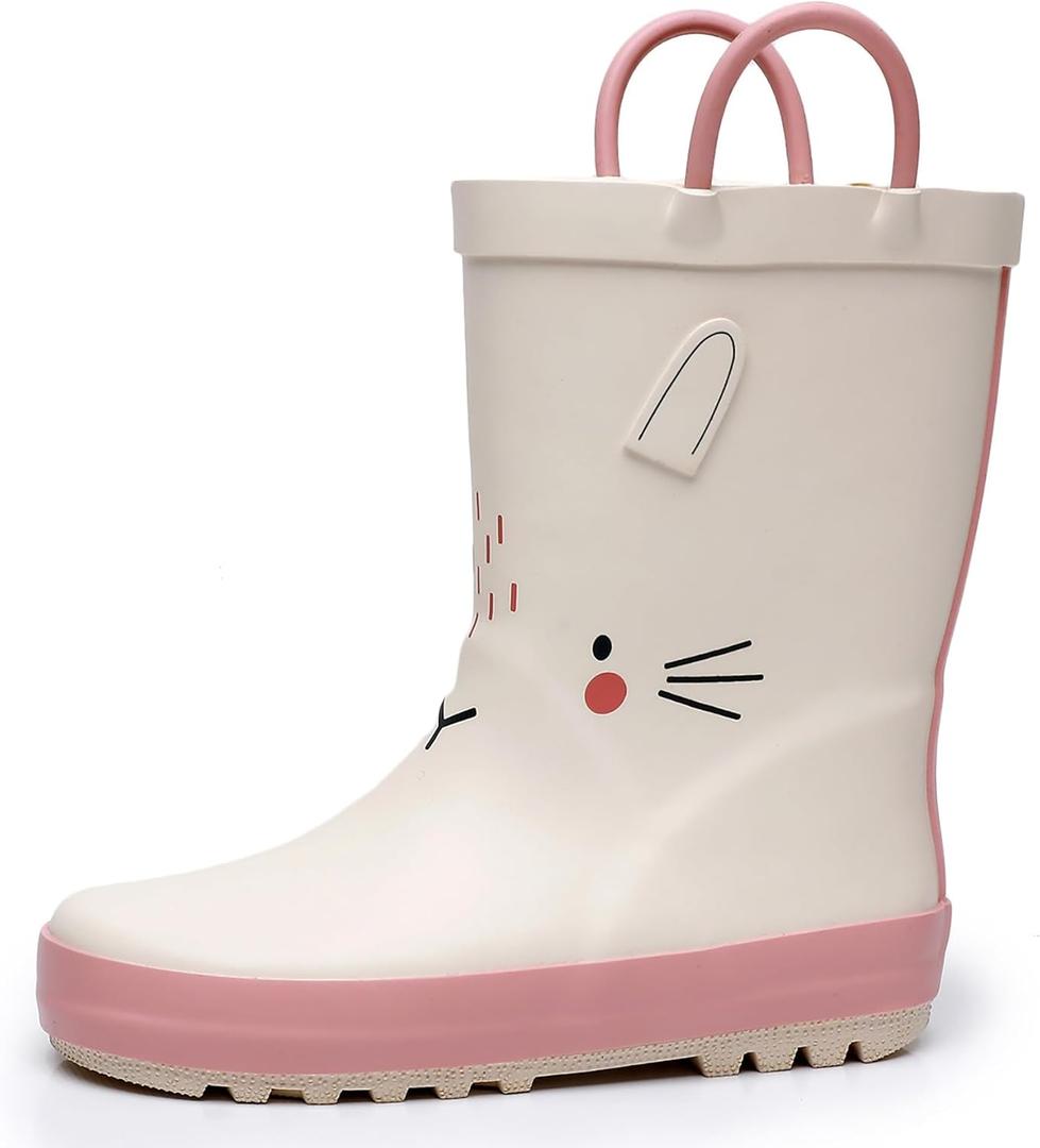 WTW Toddler and Kids Rain Boots with Easy-On Handles, Unisex-Child Waterproof Rubber Rain Boots in Fun Patterns for Girls and Boys (Toddler/Little Kid/Big Kid) (Rabbit, Size: 9 Toddler)