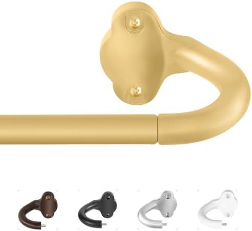 TVWOO Gold Wrap Around Curtain Rods:5/8" Small Blackout Adjustable Window Curtain Rod for Bedroom Kitchen Apartment Renter Friendly,Room Darkening Curved Drapery Rods Easy Install,Brass Golden 36-72"