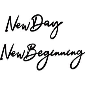 New Day New Beginning Metal Wall Decor - Inspirational Phrase Art for Encouragement & Positive VibesBedroom, Office & Home with Easy Installation,Gift for Housewarming & Holidays(16.93x 8.27 In, Black)