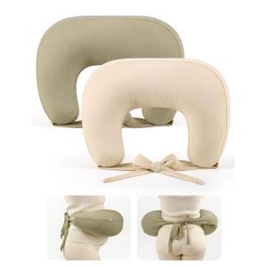 lulumoon Muslin Nursing Pillow Covers - 2-Pack Soft Cotton Slipcovers for Breastfeeding & Bottle-Feeding - Extension Strap for Snug Fit & No Sliding - Hidden Zipper Safety for Newborn Baby (Cream & Olive)