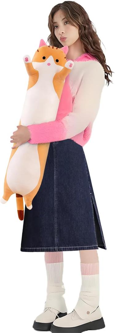 shangman Lovely Plush Cat Doll Cute Cartoon Soft Stuffed Kitten Pillow Long Throw Sleeping Toy Gift for Kids Girlfriend Multiple Size (Brown,70cm/27.5in)