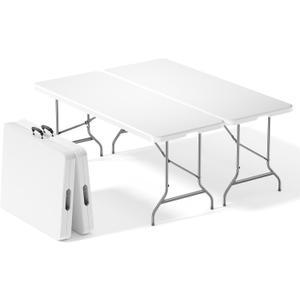Sweetcrispy 6 FT Folding Picnic Table 2 Pack, Easy to Fold and Store | Foldable Table for Camping Picnic Dining Party Kitchen Outdoor Indoor with Carrying Handle