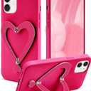 Jusy Case for iPhone 13, Cute Heart with 3D Heart Stand Slim Fit Liquid Silicone Soft Anti-Scratch Microfiber Lining Shockproof Protective Phone Cover for Girly Women Case - Hot Pink