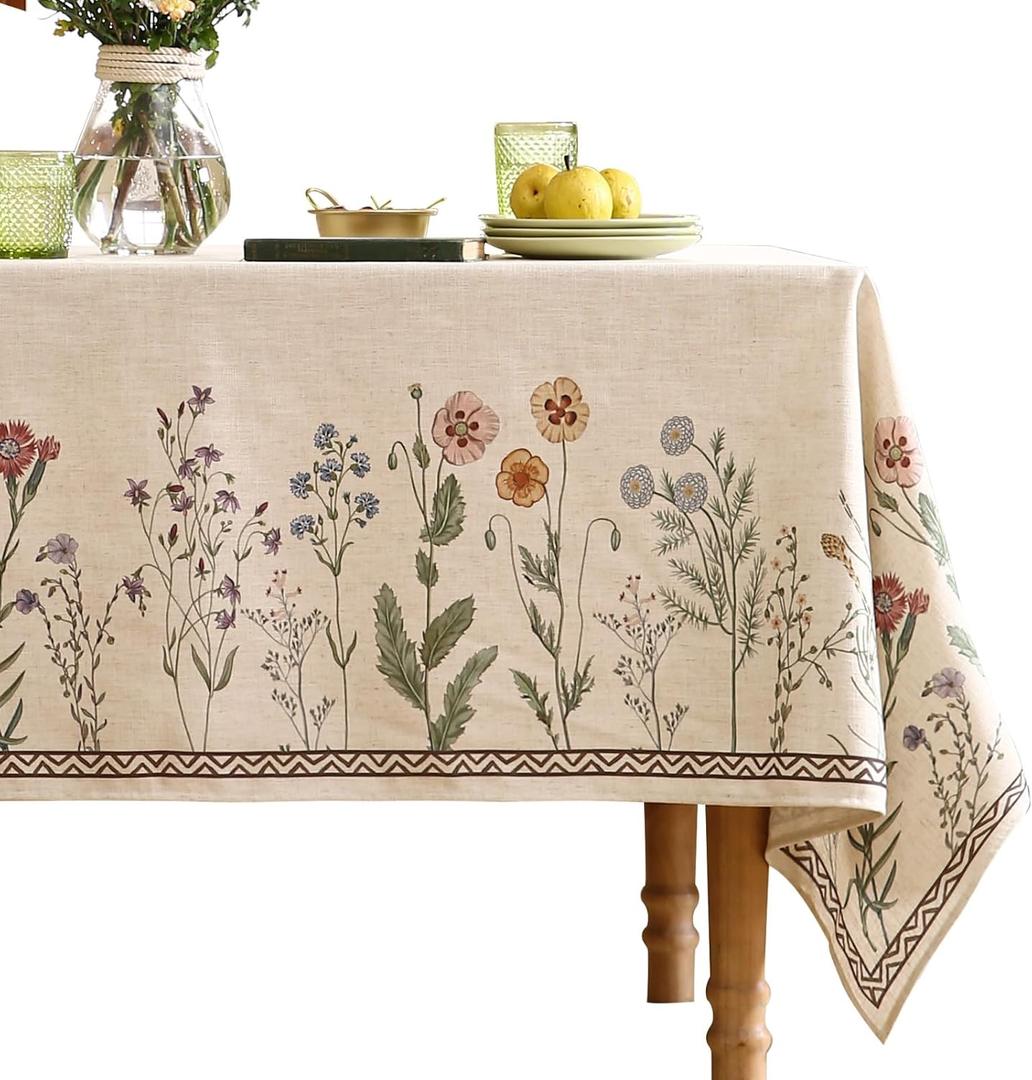 ISAENNE Designer Off White Linen Long Tablecloth Rectangular, Floral Elegant Table Cloth, Stain Resistant Vintage Decor Tablecloths for Dining Thanksgiving Kitchen Christmas,63"*94"-Serenity G