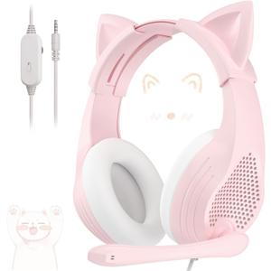 Anivia Pink Gaming Headset with Microphone for PC Computer iOS Mac PS4 PS5 Xbox One Phone, 3D Surround Sound, Soft Memory Foam Ear Cushion, Wired Over-Ear Headphones with Mic for Gamer-1