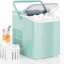 DUMOS Countertop Ice Maker with Handle, 26lbs/24H Portable Ice Machine, 9 Bullet Cubes Ready in 6 Mins, Self-Cleaning, Quiet Compact for Home, Kitchen, RV, Camping, Green