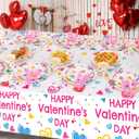 HOWAF 97pcs Valentines Party Tableware Sets with Plates Napkin Tablecloth Knifes Forks Spoons for Galentines Day Party Supplies, Sweet Conversation Heart Love Candy Valentine's Dinnerware Set