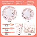 175PCS Rose Gold Party Supplies,Rose Gold Dot on White Paper Plates Napkins and Cups,Disposable Dinnerware Sets, Plastic Forks Spoons and Knives Set Serve 25 for Wedding Birthday Party Decorations