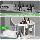 seasky Under Sink Organizers and Storage 2 Pack, 2 Tier Adjustable Height Sliding Bathroom Organizer, Kitchen Organizer Multipurpose Under Sink Cabinet Storage with 8 Hooks and 2 Hanging Cup