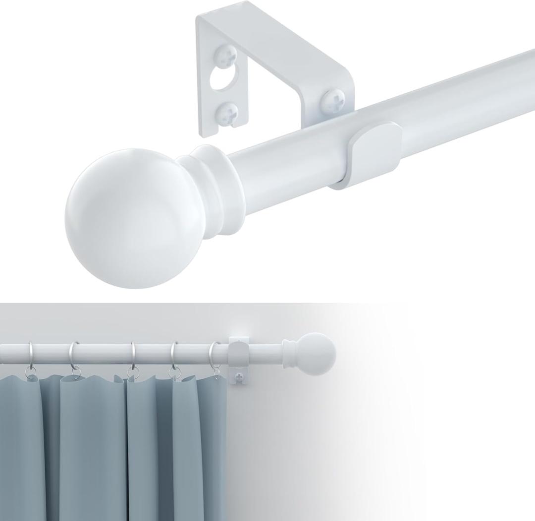 Curtain Rods for windows 32-48 inch, 5/8 inch Decorative White Splicing Heavy Duty Metal Curtain Rod set with Brackets (32-46")