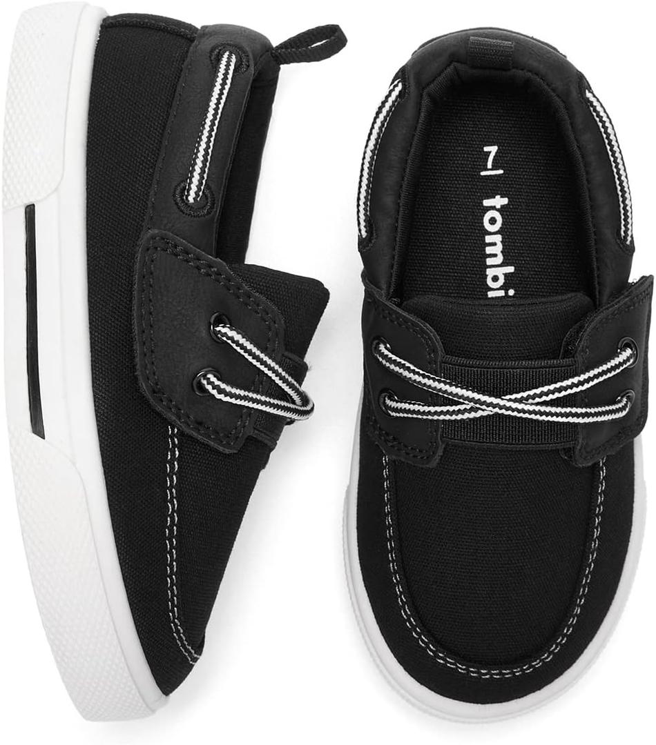 tombik Toddler Boys & Girls Boat Shoes Kids Canvas Sneakers (Toddler/Little Kid) (Black)- 6
