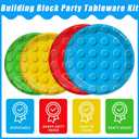 96 Pcs Building Block Party Supplies, Building Bricks Plates and Napkins Set Building Block Themed Dinnerware for Birthday Party Decorations, Serves 24