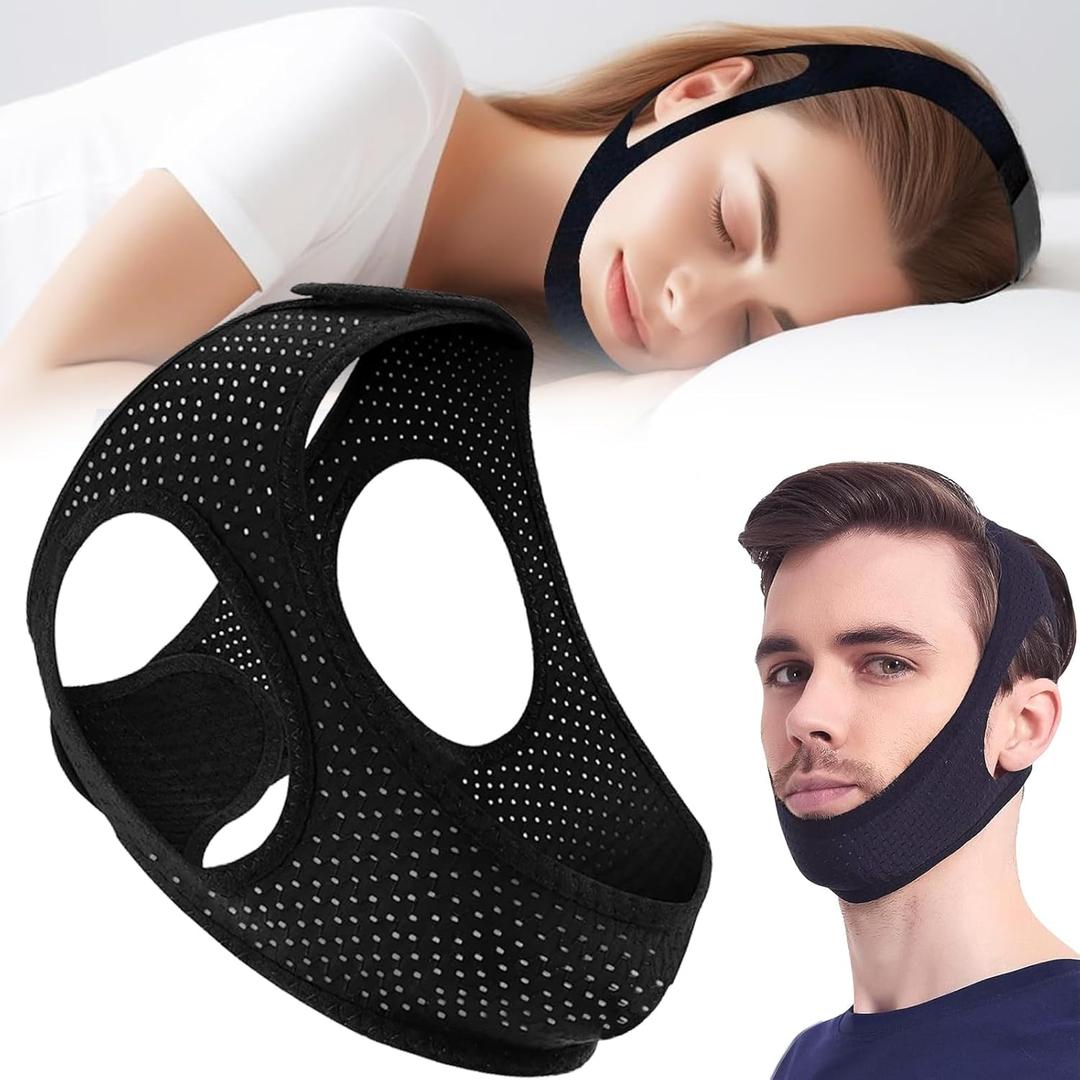 Anti Snoring Devices - Chin Strap for Sleeping - Simple and Effective Stop Anti Snoring Chin Strap - Adjustable Airflow Jaw Strap - Snoring Solution for Women and Men - Black7AB