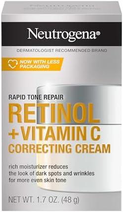 Neutrogena Retinol + Vitamin C Correcting Cream, Rapid Tone Repair Face & Neck Cream with Hyaluronic Acid for Dark Spots, Fine Lines & Wrinkles, 1.7 oz