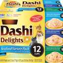 INABA Dashi Delights for Cats, Shredded Chicken with Bonito Flake Broth, 2.5 Ounce Cup, 12 Cups Total, Seafood Variety (EXP 03/09/27)