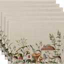 Mushroom Plants Placemats Set of 6,Washable Heat Resistant 1218 Inch Linen Table Mats Fall Place Mats for Party Outdoor Dining Dcor