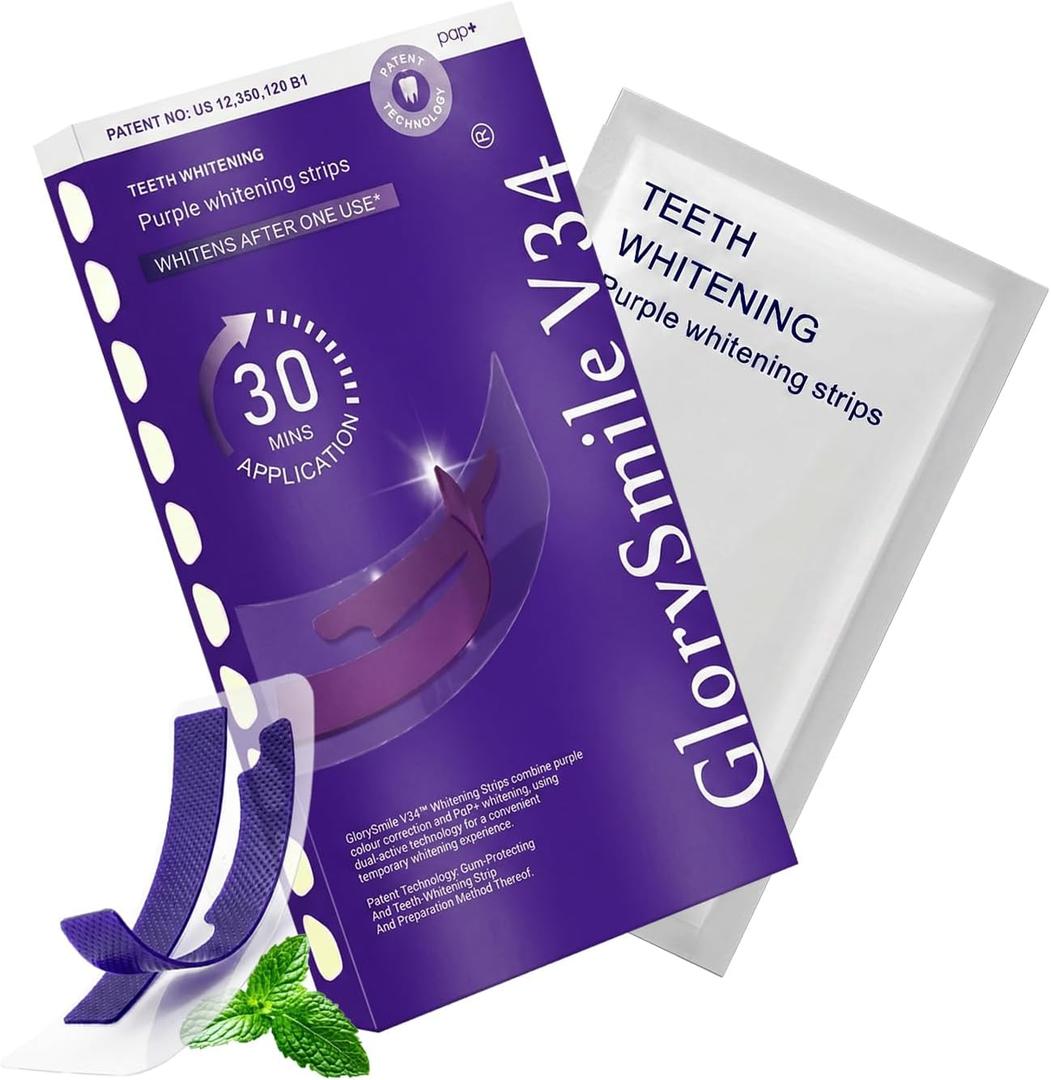 Purple Teeth Whitening Strips, Advanced Non-Slip Teeth Whitening Strips to Remove Yellow Stains & Whiten Teeth, Enamel Safe Whitening Kit for Sensitive Teeth (Mint, 14 Count)