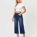 GRAPENT Capri Jeans for Women Wide Leg High Waisted Effortless Flow Pull On Stretchy Denim Elastic Waist Pants with Pockets (Blue, M)
