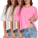 HOUZONIY Womens Oversized T-Shirts Short Sleeve Loose Crewneck Solid Baggy Fashion Tops Shirt for Women Casual Basic Fit Tees, 2 Pack, L