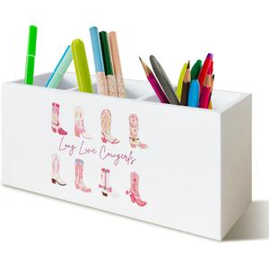 Western Cowgirl Pen Holder for Office Desk Decor, Long Live Cowgirls Wooden Pencil Holder Sign Organizer for Home Office Desk Accessories, Cowgirl Gifts for Women Men (pink)