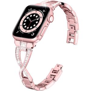 Wipalor Dressy X Band for Apple Watch, Bling Metal Bracelet iWatch Bands for Women, Designer Bands for Apple Watch Series 10 9 SE 8 7 6 5 4 3 Ultra-Rose Pink