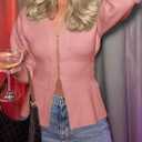 Saodimallsu Womens V Neck Sweater Blazer Peplum Long Sleeve Knit Open Front Split Cardigan Sweaters (Pink, L)