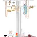 AUTODECO Jewelry Organizer Stand 3 Tier Tabletop Bracelet Rings Watches Necklace Display with Tray Great for Women White