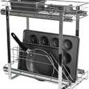 Household Essentials Glidez Multipurpose Chrome-Plated Steel Pull-Out/Slide-Out Dual-Sliding Storage Organizer for Cookware and Bakeware - 2-Tier Design - Fits Standard Size Cabinet or Shelf, Chrome (9" - Extended)