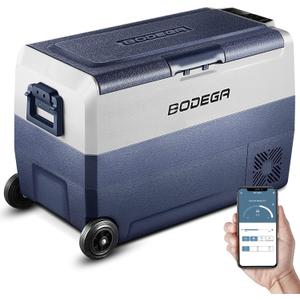 BODEGA 12 Volt Portable Car Refrigerator 53 Quart Single Zone | With wheels，Car Freezer Bluetooth Control,-4℉-68℉ Electric Cooler 12/24V DC &100-240V AC for Travel,Camping,RV, Road Trip, T50T