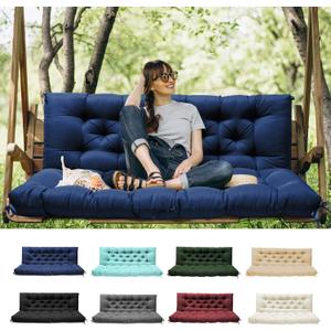 Porch Swing Cushions with Backrest, Replacement Swing Cushions Waterproof for Outdoor Patio Furniture, 2-3 Seater Outdoor Swing Bench Cushions Replacement with Ties (Navy, 60x40 Inches)