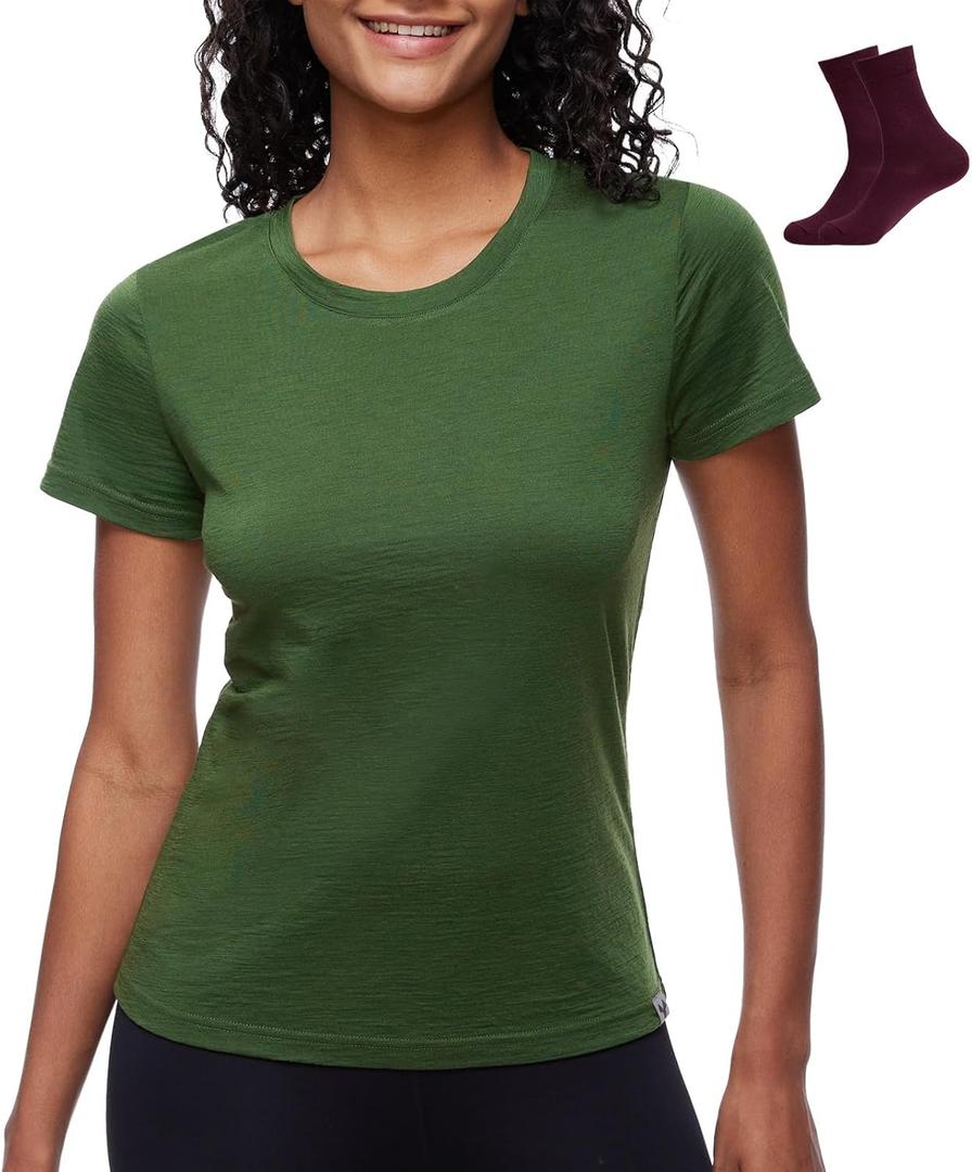MERINNOVATION Women's Merino Wool T-Shirt Short Sleeve Athletic Tee Wicking Base Layer (Large)