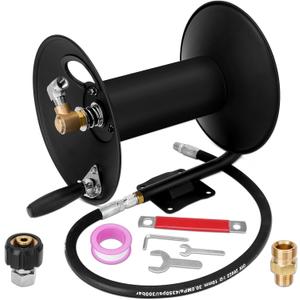 High Pressure Washer Hose Reel 100ft, 3/8" NPT with Swivel Arm and Mounting Bracket, Heavy Duty Hose Reel 4000 PSI for Power Washer