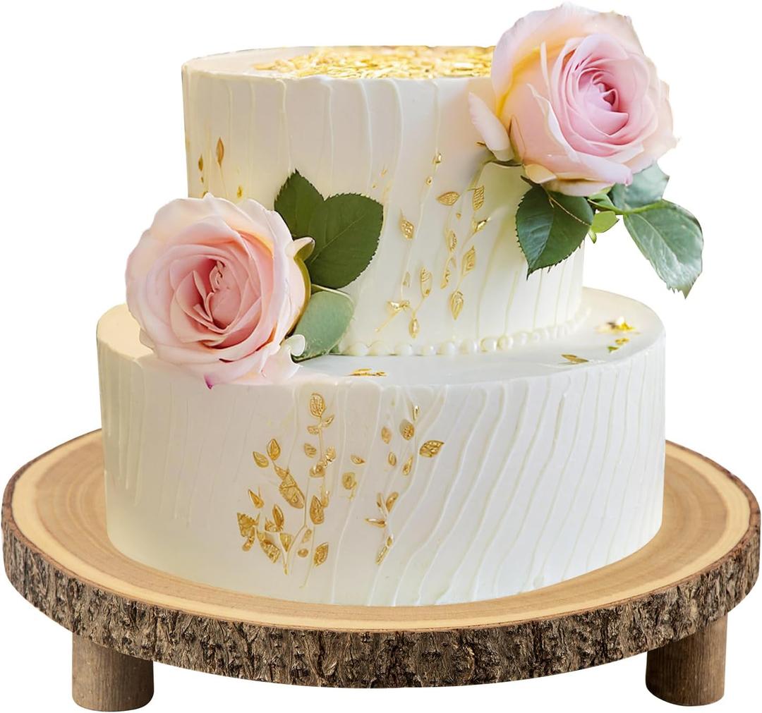 Rustic Wood Cake Stand - 11-13 Inch Wooden Slice with Legs for Elegant Wedding, Birthday, & Woodland-Themed Parties（1Pcs）