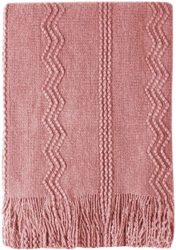 BOURINA Coral Pink Throw Blanket 50x60 Inches Throw Textured Solid Soft Sofa Couch Decorative Knit Blanket