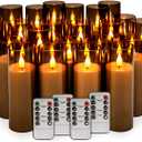 24 Pack LED Gray Flameless Candles with Remote, 3D Flickering Battery Operated Candles in Glass Holders, Safe for Weddings, Parties, Home and Outdoor Decor.