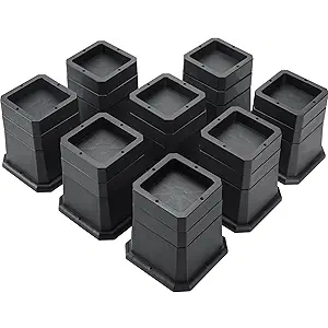 BTSDhome Adjustable Bed Risers 2,3 or 4 Inch Heavy Duty 8 Pack Furniture Risers Dorm Bed Risers Table Desks Legs Blocks Black
