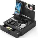 Zaldia Wood Phone Docking Station, Nightstand Organizer with Drawer, Bedside Table Organizer for Watch & Accessories, Christmas Anniversary Birthday Gifts for Men,Dad,Husband